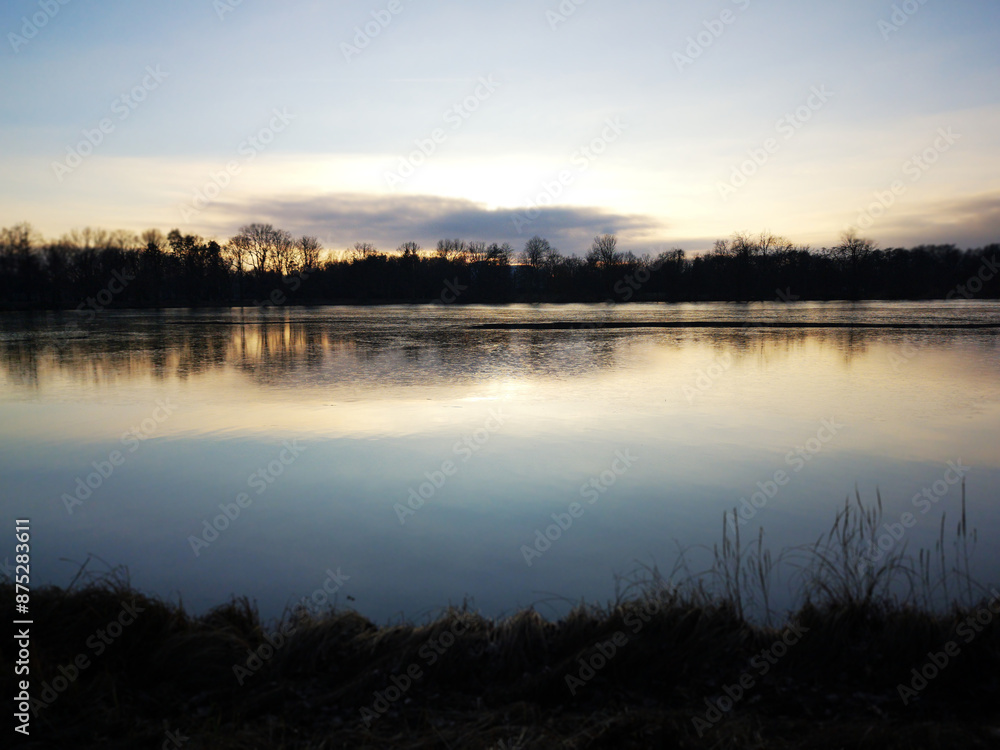 Sunrise over the lake. Beautiful nature view. Sunset on the river Sunrise over the lake. Beautiful nature view. Sunset on the river