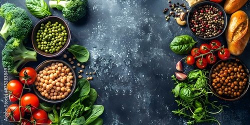 Wallpaper Mural Encourage a Balanced Vegetarian and Vegan Diet Using Fresh Organic Eco-Friendly Ingredients. Concept Plant-Based Nutrition, Sustainable Eating, Balanced Meals, Organic Ingredients, Eco-Friendly Diet Torontodigital.ca