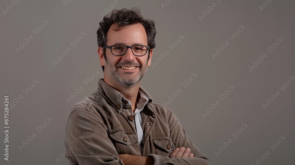 Fototapeta premium a man with glasses and a brown jacket
