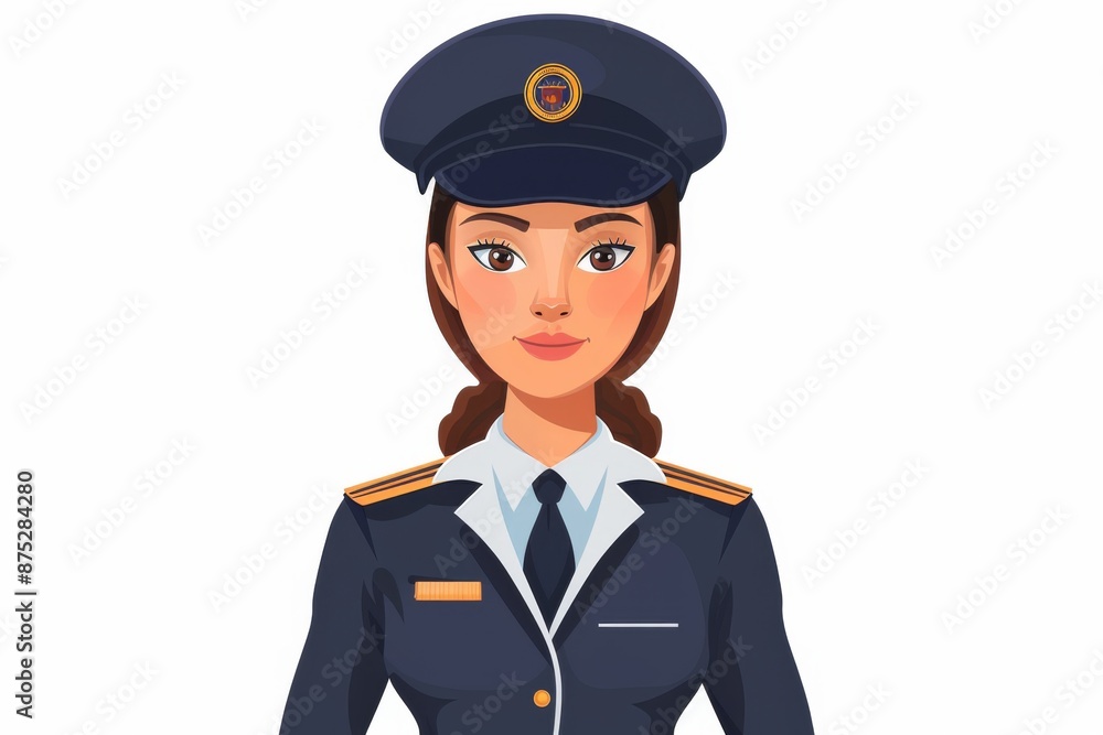 A smiling woman wearing a crisp airline uniform, complete with insignia on her lapel, stands confidently with her hands clasped together. She exudes professionalism and friendliness. A smiling woman wearing a crisp airline uniform, complete with insignia on her lapel, stands confidently with her hands clasped together. She exudes professionalism and friendliness.