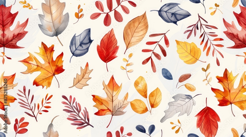Obraz premium Hand drawn seamless autumn pattern with colorful foliage
