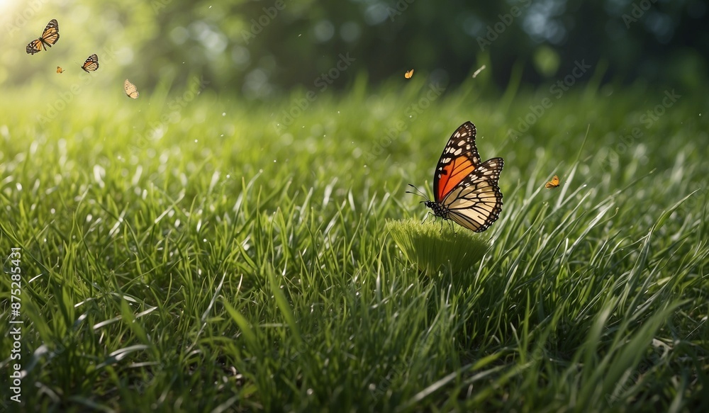 Close-up view of a butterfly resting in vibrant meadow Close-up view of a butterfly resting in vibrant meadow