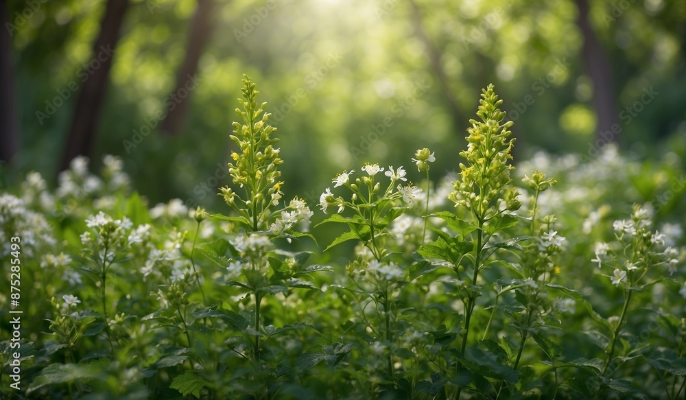 Sunlit wildflowers blooming in a lush green meadow Sunlit wildflowers blooming in a lush green meadow