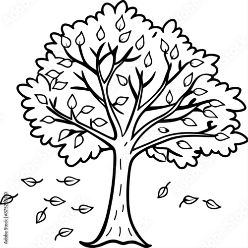 fall tree outline coloring book page line art illustration digital drawing