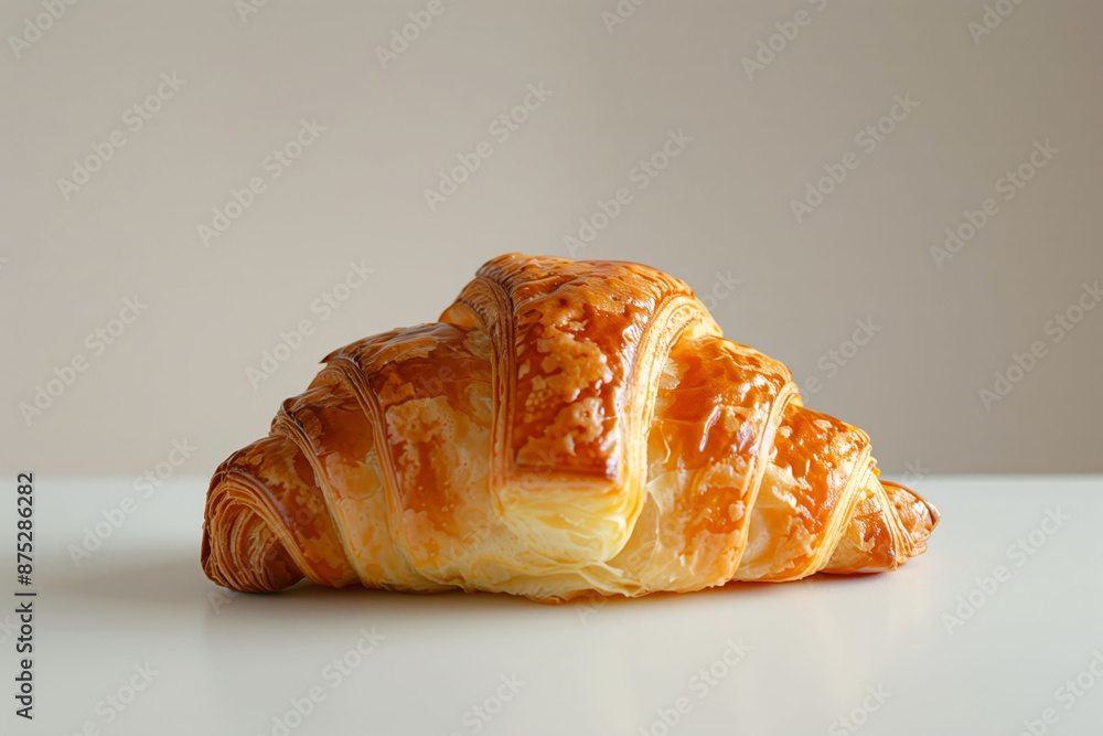 Freshly baked croissant on a light background crispy golden delicious pastry breakfast concept Freshly baked croissant on a light background crispy golden delicious pastry breakfast concept