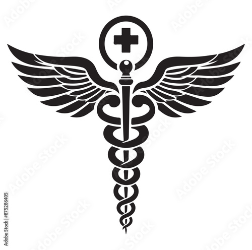 Caduceus health symbol Asclepius silhouette Vector Isolated Vector Illustration