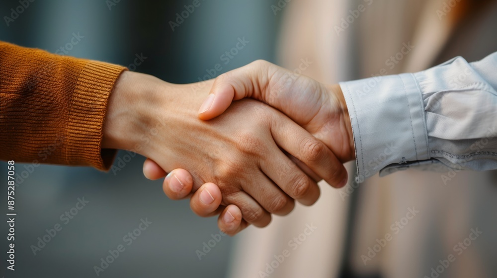 A staff member shakes hands with their supervisor A staff member shakes hands with their supervisor