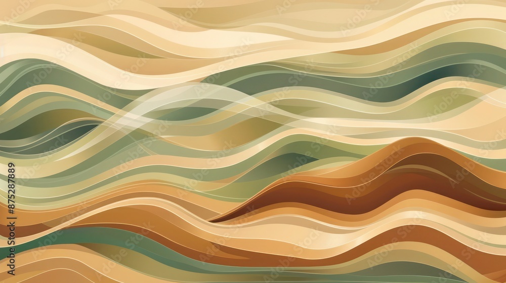 An earthy abstract background with floating waves in shades of brown, beige, and green, reflecting the natural patterns and rhythms of the earth. An earthy abstract background with floating waves in shades of brown, beige, and green, reflecting the natural patterns and rhythms of the earth.
