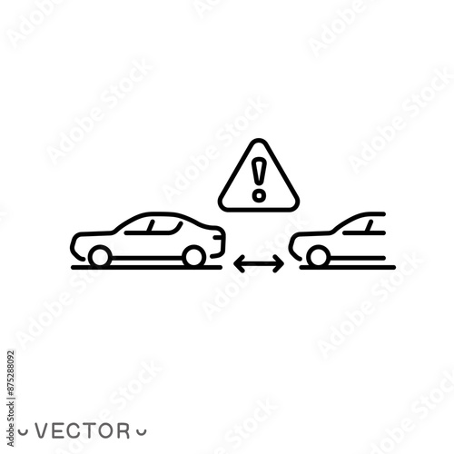 distance between cars icon, car security, road safety, thin line symbol isolated on white background, editable stroke eps 10 vector illustration