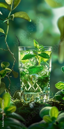 Refreshing Lime Mojito Splashing in Water photo