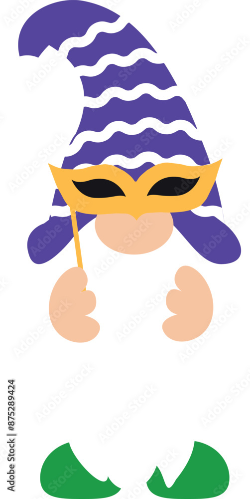 Cute Mardi Gras gnome with mask vector illustration. Cute Mardi Gras gnome with mask vector illustration.