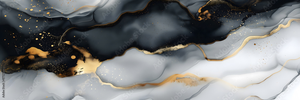 Fototapeta premium Elegant Abstract Swirls with Gold Glitter on Marble Texture