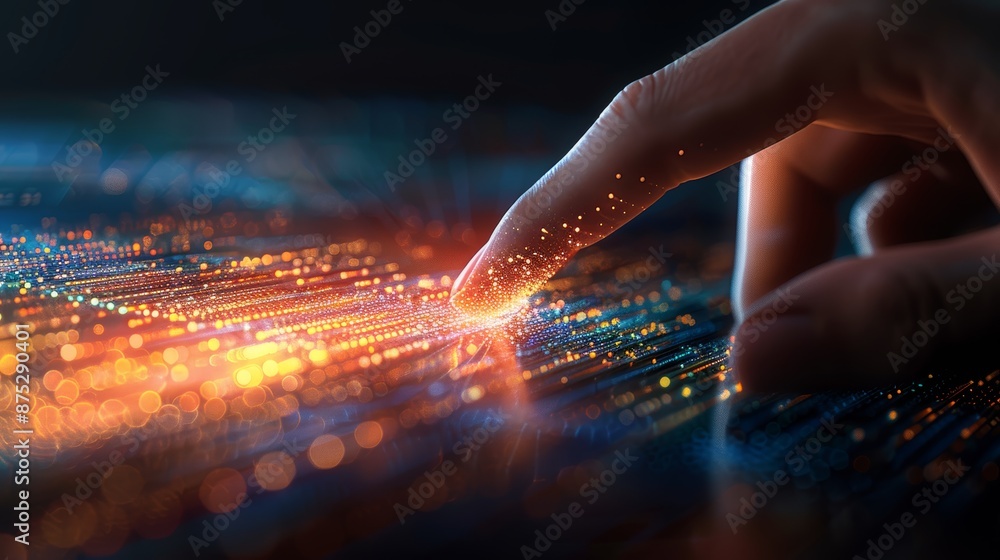 A fingertip hovers over a glowing digital network, representing innovation and connection. A fingertip hovers over a glowing digital network, representing innovation and connection.