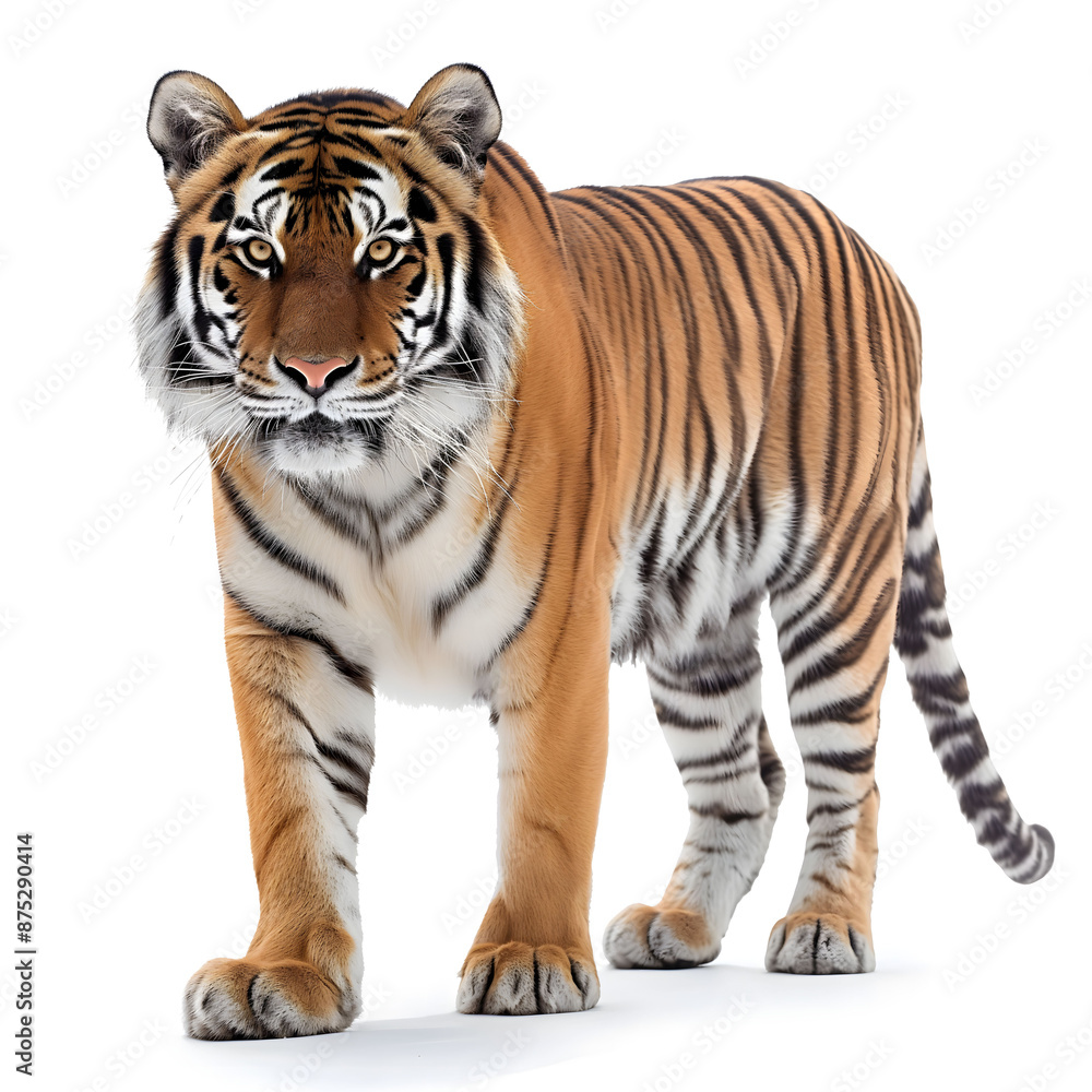 Majestic Adult Bengal Tiger Isolated on White Background Majestic Adult Bengal Tiger Isolated on White Background