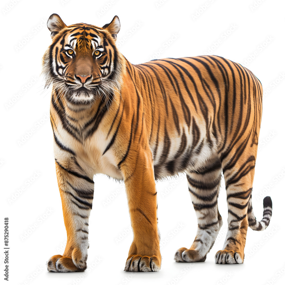 Fototapeta premium Majestic Adult Bengal Tiger Isolated on White Background