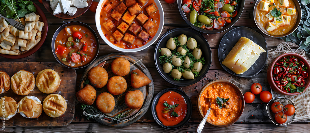 Delicious Assortment of Various Traditional Dishes on a Table Delicious Assortment of Various Traditional Dishes on a Table