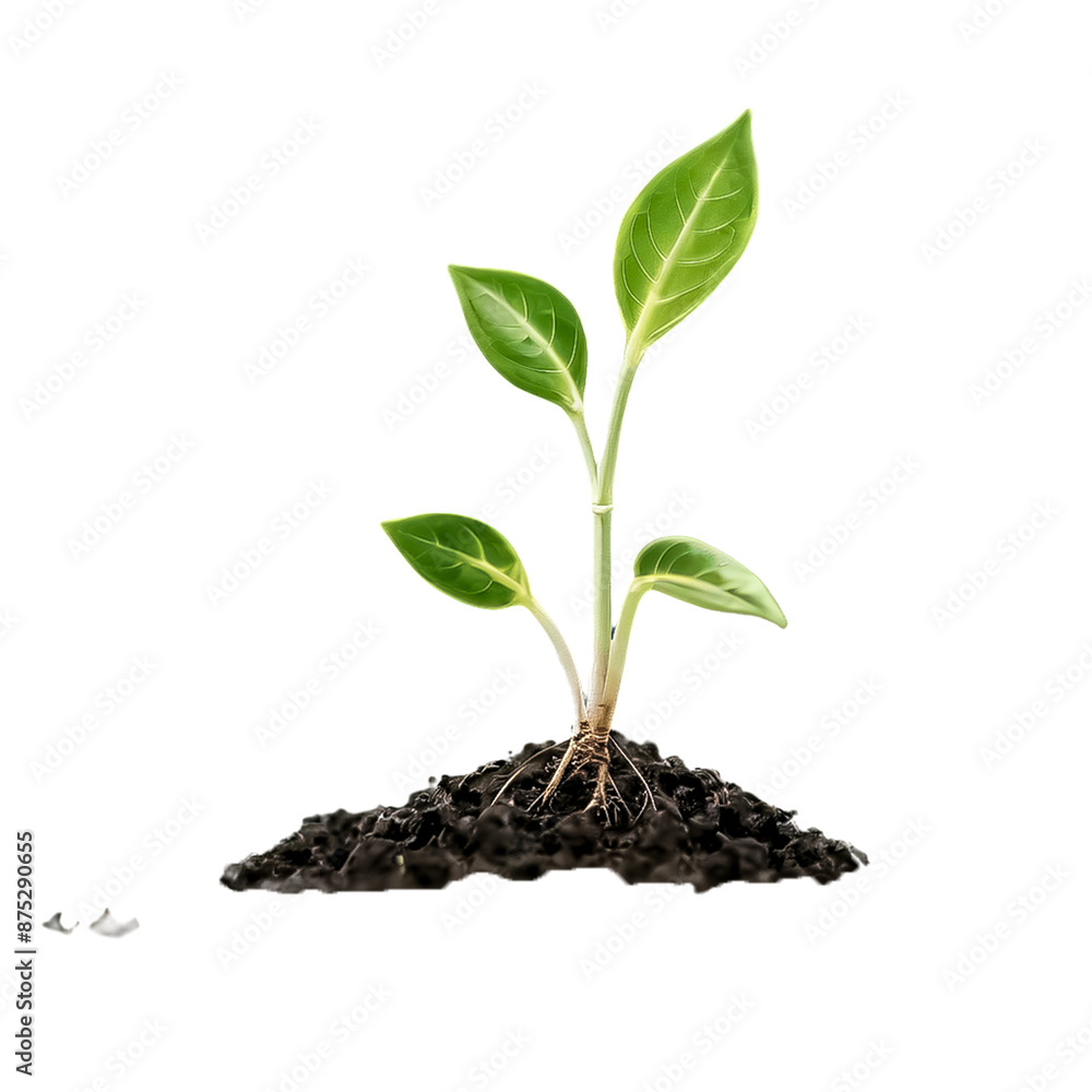 young plant sprout growing from soil isolated on white or transparent png background
