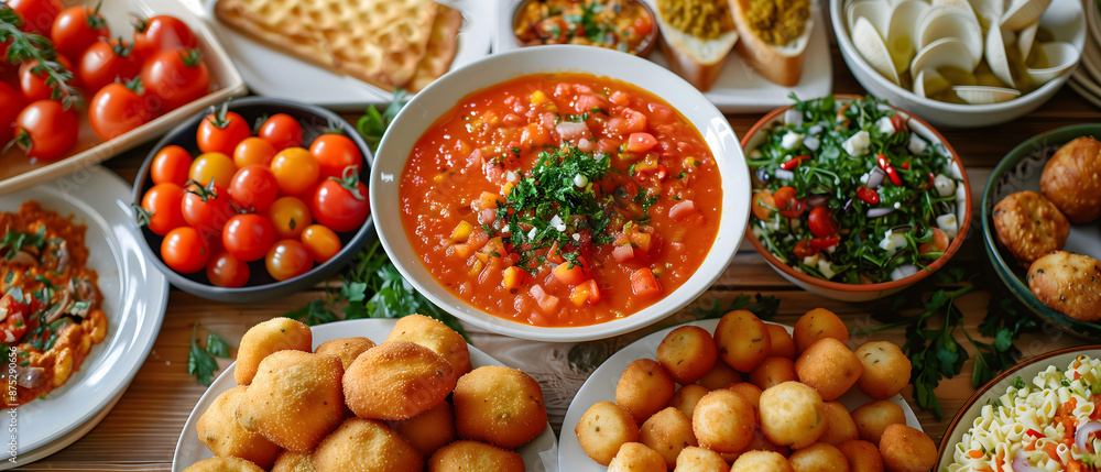 Delicious Assortment of Various Traditional Dishes on a Table Delicious Assortment of Various Traditional Dishes on a Table