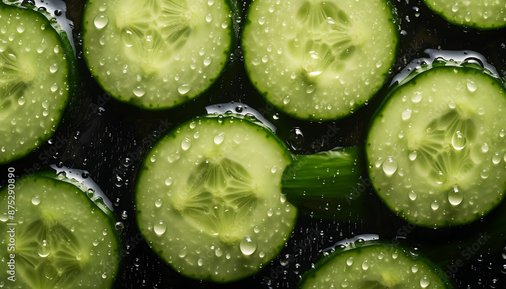 Fresh Cucumbers with Water Drops on a Dark Background Fresh Cucumbers with Water Drops on a Dark Background