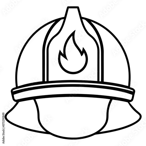 fireman helmet outline coloring book page line art illustration digital drawing