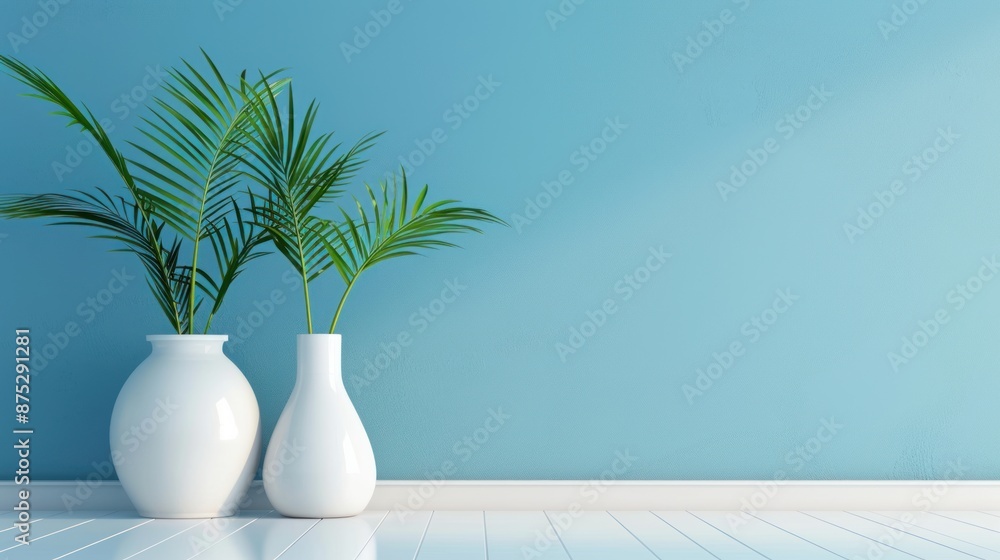 Minimalist Interior Design with White Vases and Green Plants Minimalist Interior Design with White Vases and Green Plants