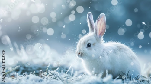 White Rabbit in Snowy Winter Wonderland © Daisha