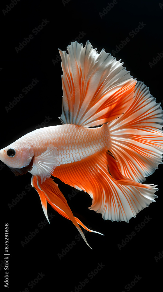 Majestic Siamese Fighting Fish Displaying Fins on Black Background Majestic Siamese Fighting Fish Displaying Fins on Black Background