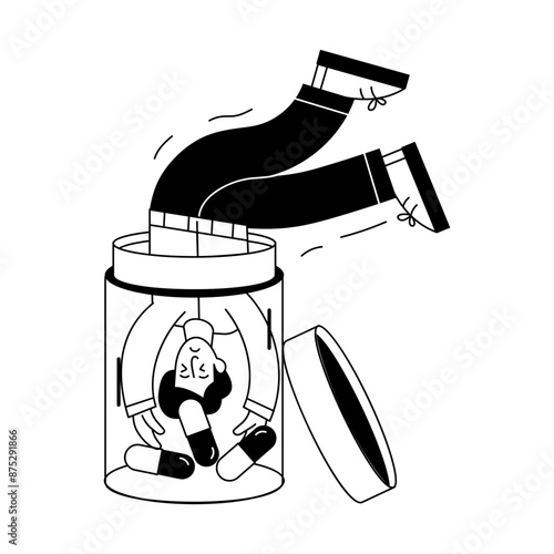 Trendy outline mini illustration of drug addict person 

