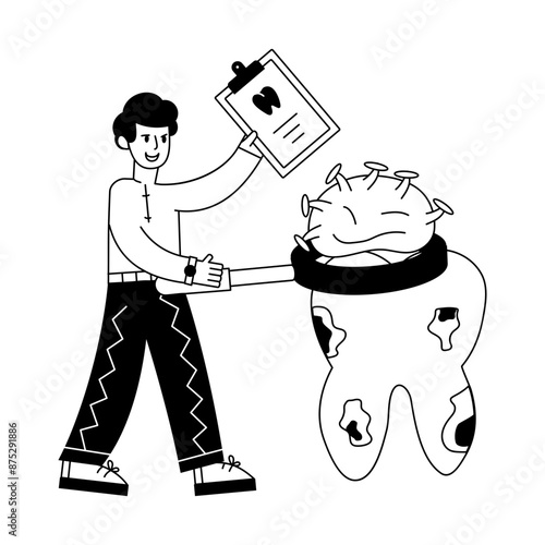 Ready to use line style mini illustration of dentist 

