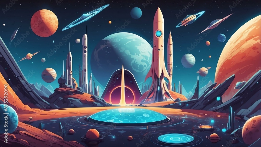 Obraz premium space age soiree flat banner theme