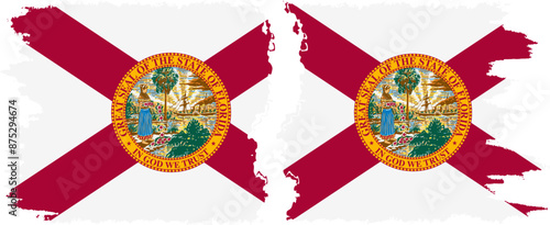 Florida and Florida states grunge brush flags connection vector