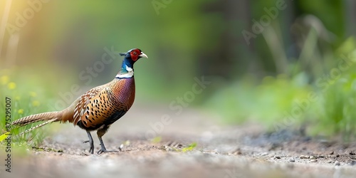 Camouflaged Female Pheasant Foraging in Forest. Concept Wildlife Photography, Nature Scenes, Forest Exploration