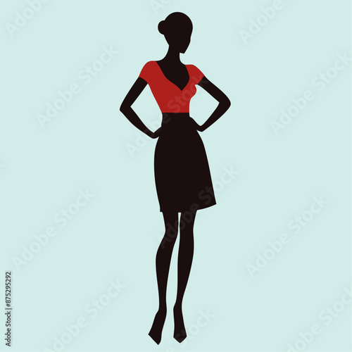 A beautiful slim woman standing pose vector silhouette, isolated white background (2)