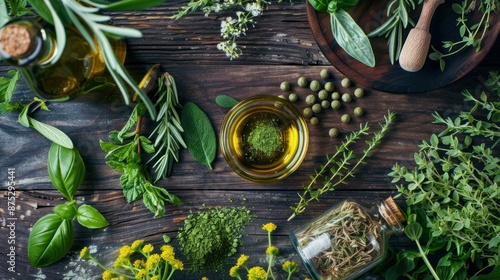 Herbalism and Natural Remedies - A Tabletop Display of Herbs