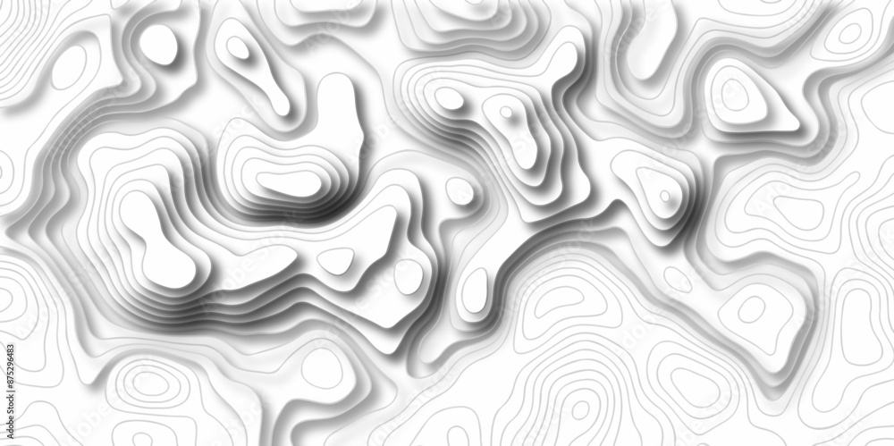 Vector white wave line geography landscape Topo contour map on white background. Geographic mountain relief diagram line wave carve pattern. Topographic world map contour lines map.
Vector white wave line geography landscape Topo contour map on white background. Geographic mountain relief diagram line wave carve pattern. Topographic world map contour lines map.