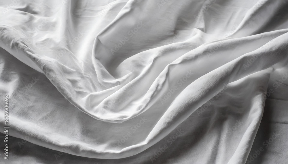 Elegant, Wrinkled White Linen Fabric Close-Up - Soft and Smooth Texture Background, Perfect for Bedding, Textile, or Interior Design Concepts Elegant, Wrinkled White Linen Fabric Close-Up - Soft and Smooth Texture Background, Perfect for Bedding, Textile, or Interior Design Concepts