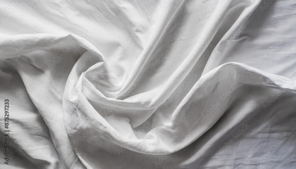 Obraz premium Elegant, Wrinkled White Linen Fabric Close-Up - Soft and Smooth Texture Background, Perfect for Bedding, Textile, or Interior Design Concepts