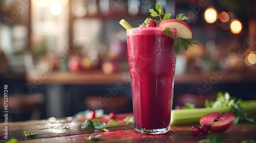 Vibrant Beet Juice Drink with Apple and Celery in Tall Glass photo