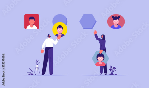 Put the man on the right job concept, team management for success or best productivity, Matching employees with correct roles, business team putting employees to fit into various slots