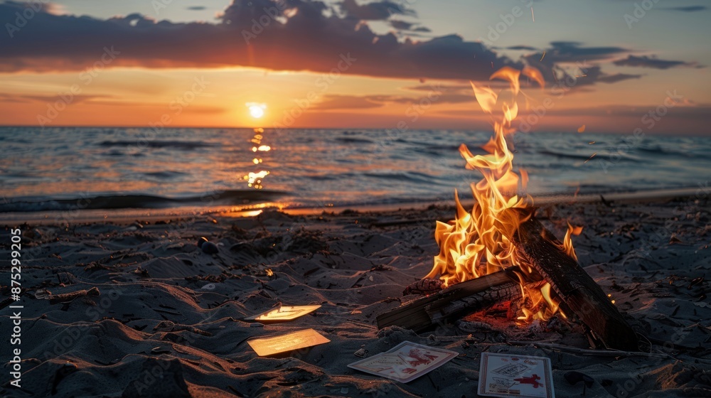 Campfire on a Beach at Sunset Campfire on a Beach at Sunset
