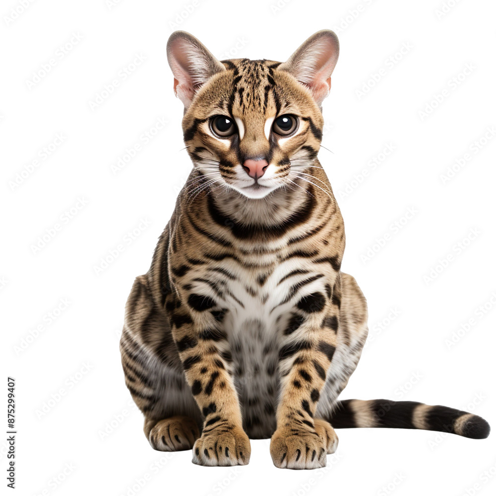 Ocelot sitting on ground isolated on transparent background Ocelot sitting on ground isolated on transparent background