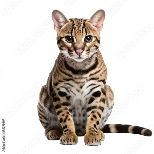 Ocelot sitting on ground isolated on transparent background