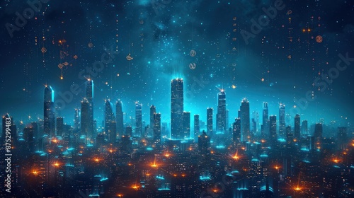 Futuristic Cityscape Under a Starry Sky