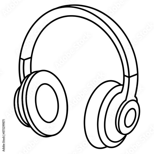 headphones outline coloring book page line art illustration digital drawing