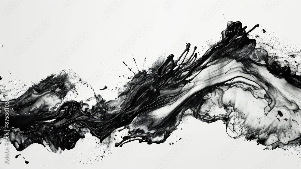 Abstract black and white ink splash texture on white background, perfect for artistic design and creative projects. Abstract black and white ink splash texture on white background, perfect for artistic design and creative projects.