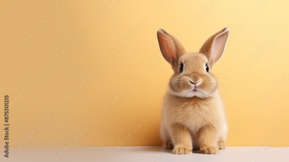 Obraz premium cute animal pet rabbit or bunny brown color smiling and laughing isolated with copy space for easter background, rabbit, animal, pet, cute, fur, ear, mammal, background, celebration, generate by AI