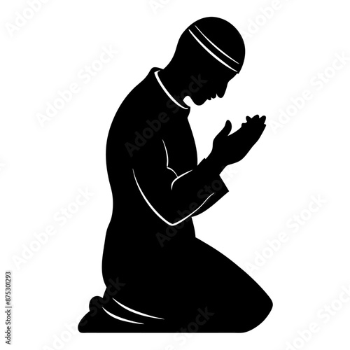 a Muslim silhouette praying fervently with intricate details vector black color silhouette (3)