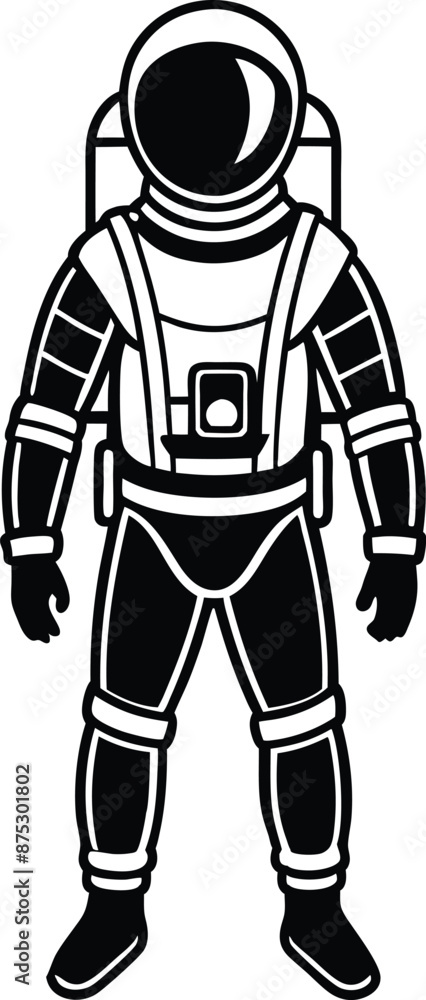 astronaut in a space suit silhouette black and white illustration astronaut in a space suit silhouette black and white illustration