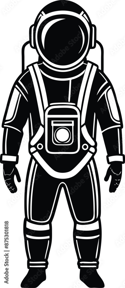 astronaut in a space suit silhouette black and white illustration astronaut in a space suit silhouette black and white illustration