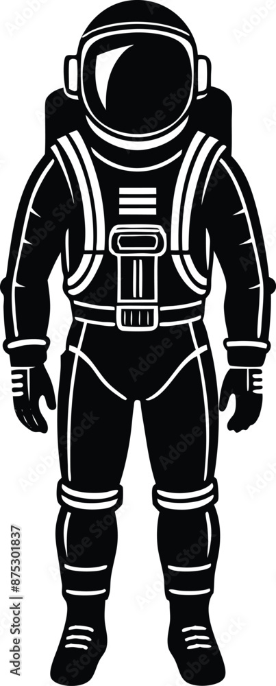 astronaut in a space suit silhouette black and white illustration astronaut in a space suit silhouette black and white illustration
